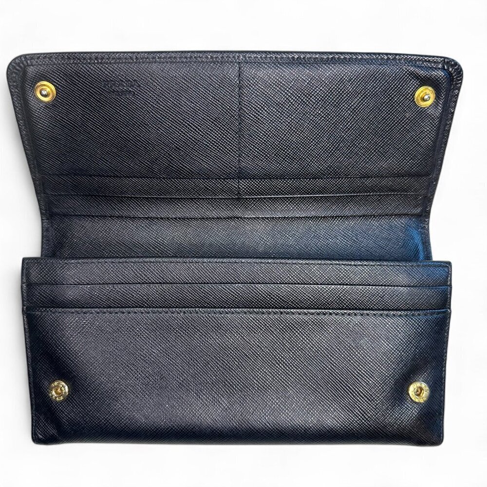 Prada Women's Long Saffiano Black Leather Bifold Ribbon Wallet - Picture 3 of 16